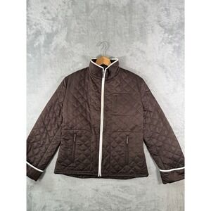 Ralph Lauren Quilted Jacket Womens 10 Brown Full Zip Barn Equestrian Style